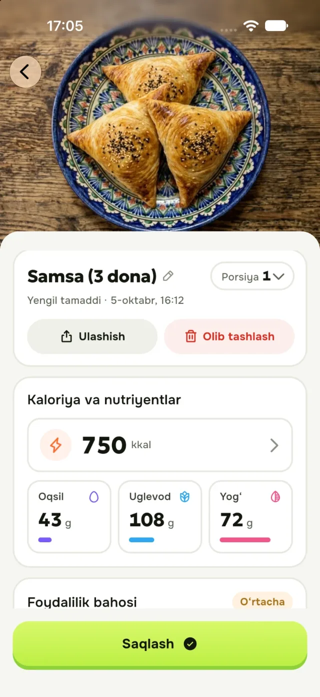 NokPal: ovqat surati, kaloriya va makrolar